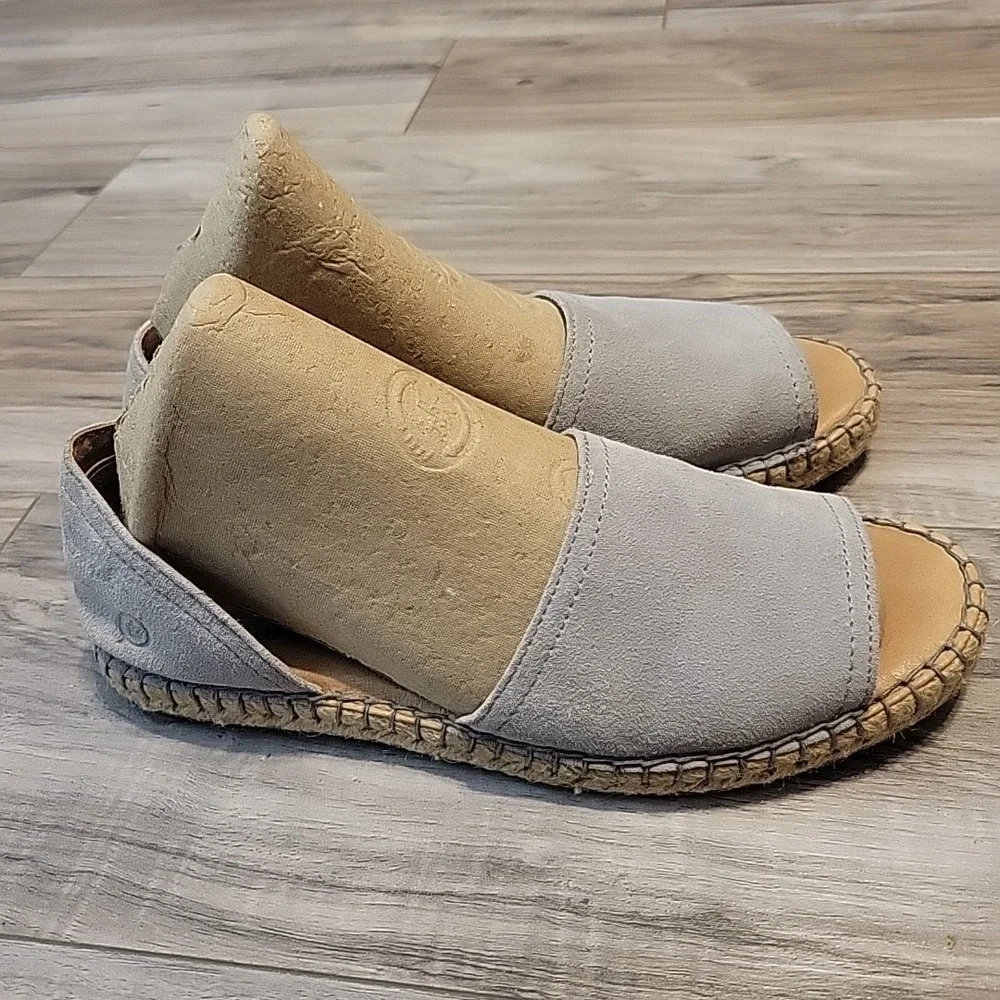 Born Drilles‎  Suede Sandals Espadrilles, Womens 6.5M Gray Open Toe Slip-On